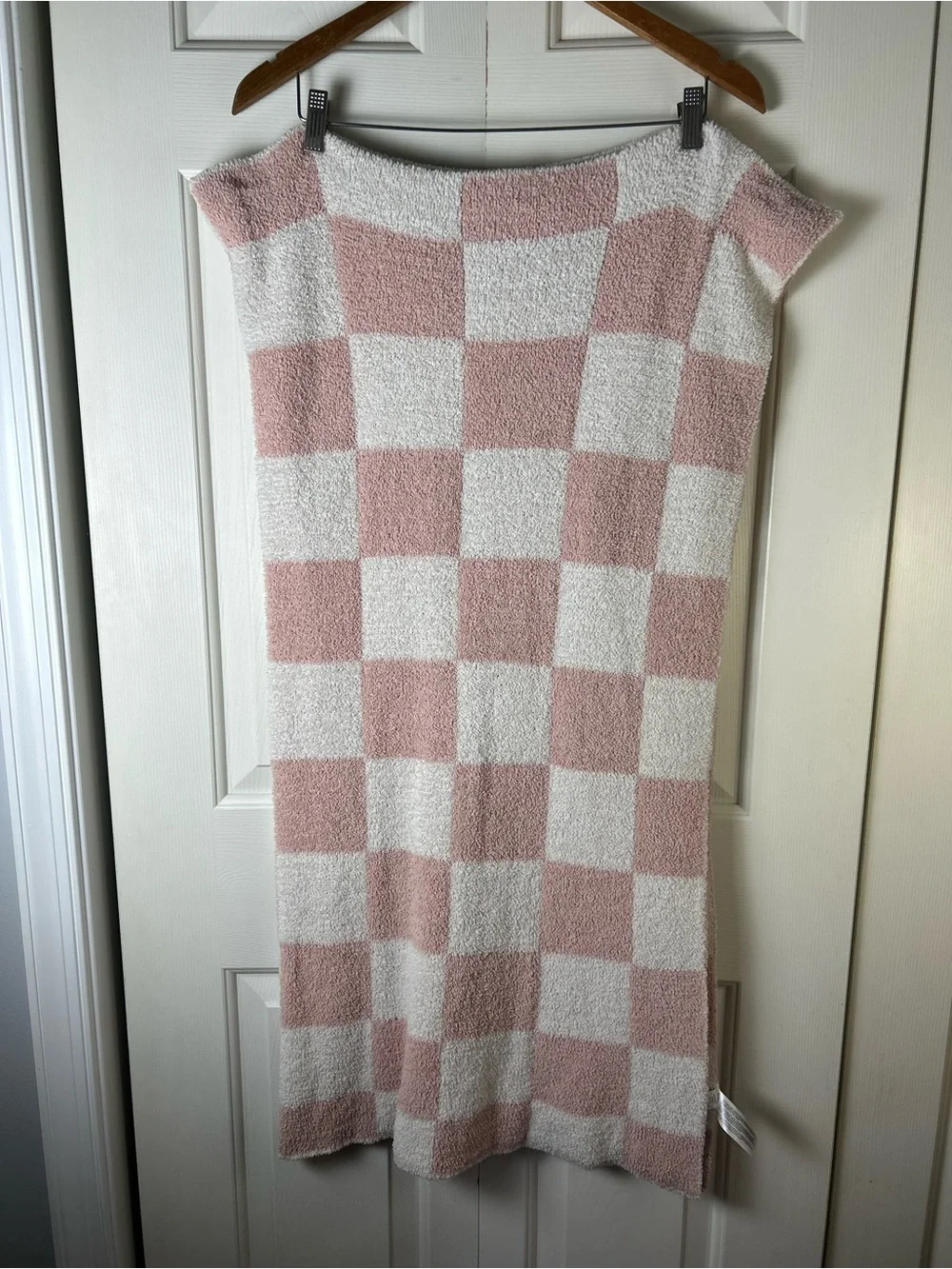 Chick Pea Chenille Baby Blanket Pink White Checkerboard Squares Soft Chickpea